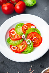 tomato salad red and green vegetable dish healthy meal food snack on the table copy space food background rustic top view 