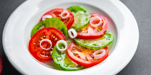 tomato salad red and green vegetable dish healthy meal food snack on the table copy space food background rustic top view 