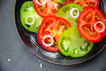 tomato salad red and green vegetable dish healthy meal food snack on the table copy space food background rustic top view 