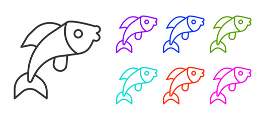 Fototapeta na wymiar Black line Fish icon isolated on white background. Set icons colorful. Vector