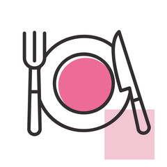 Plate, fork and knife isolated vector icon