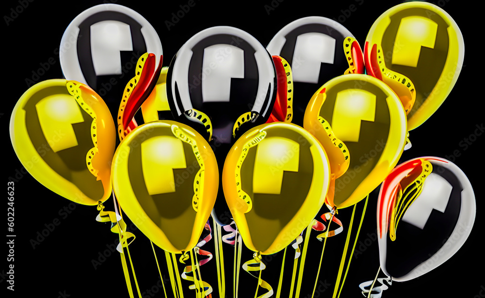Poster balloons on a dark background . created by artificial intelligence
