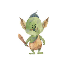 Watercolor troll illustration for kids