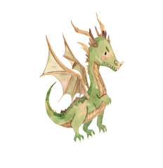 Watercolor dragon illustration for kids