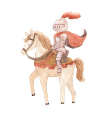 Watercolor knight on horse illustration for kids