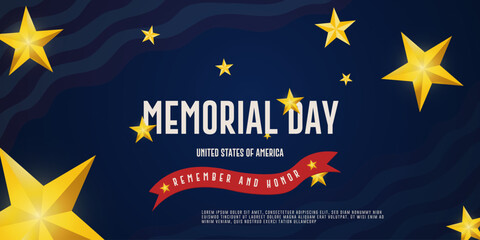 Memorial Day - Remember and honor the US flag Memorial Day concept with Golden Stars Poster and template design Vector Illustration.