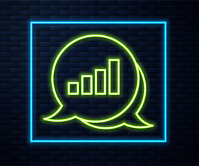 Glowing neon line Pie chart infographic icon isolated on brick wall background. Diagram chart sign. Vector