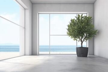 floor house home design office wall interior empty window plant indoor. Generative AI.