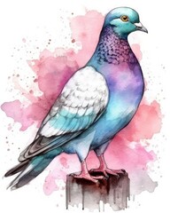 There is a pigeon on a white background. (Generative AI)