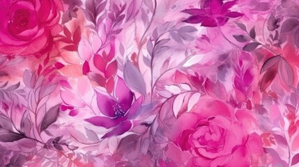 A magenta abstract watercolor floral pattern with pink and purple colors. (Generative AI)