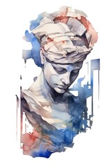 The shattered Greek statue depicts a concept of mental health struggles. (Generative AI)