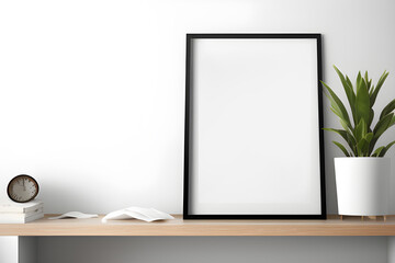 White wall frame on table mockup image. Generative AI