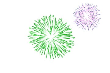Beautiful  firework on white background. Bright decoration for Christmas card, Happy New Year celebration, anniversary, festival. Flat design