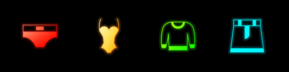 Set Men underpants, Swimsuit, Sweater and Skirt icon. Vector