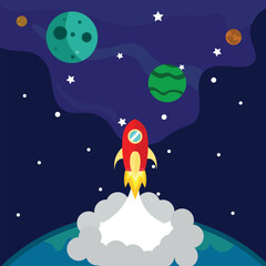 rocket flying to the space