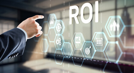 Fototapeta premium Roi Return On Investment Business Technology Analysis Finance Concept