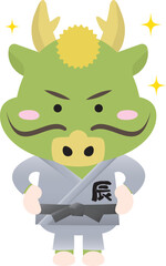 2024年の辰年年賀状に使える柔道や空手の道着を着た龍のイラスト