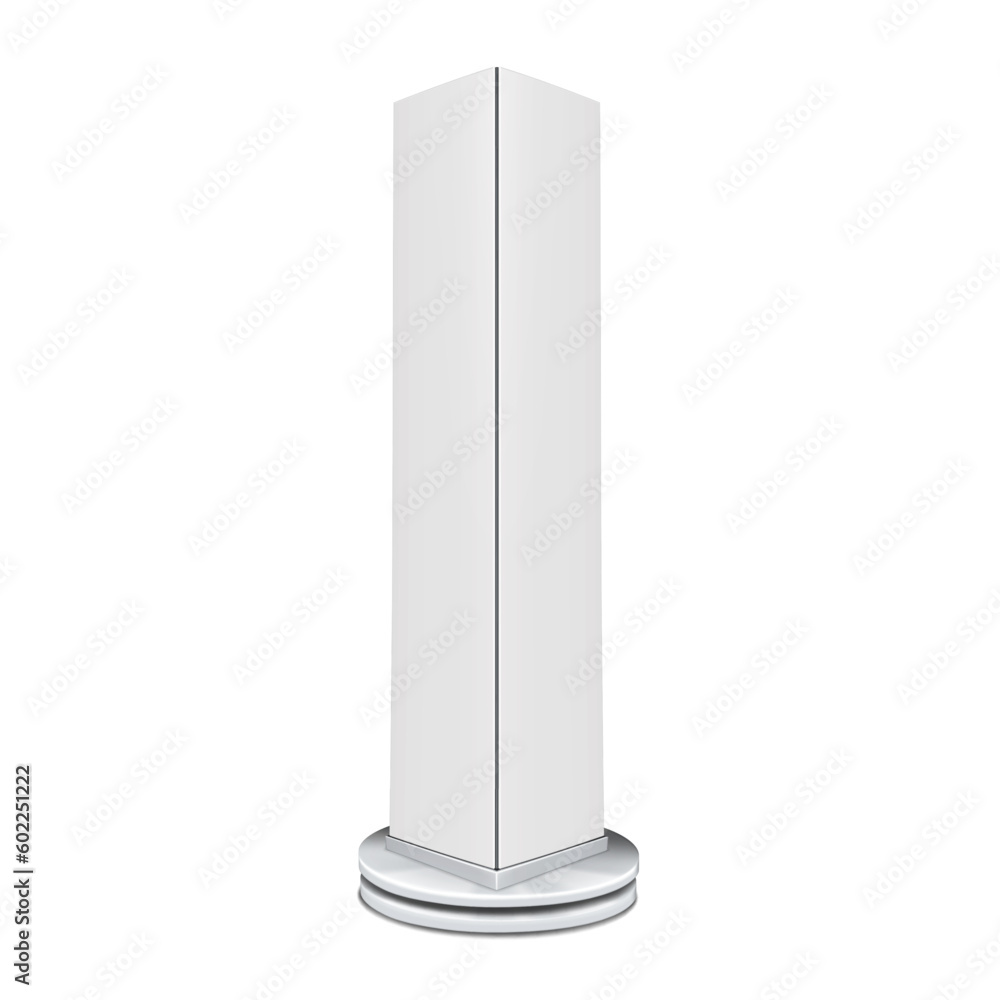 Wall mural rotating pop-up banner stand realistic vector mockup. white blank led pillar display mock-up. trade 