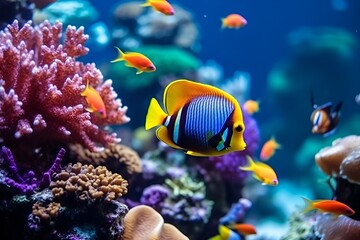 Tropical sea underwater fishes on coral reef. Aquarium oceanarium wildlife colorful marine panorama landscape nature snorkeling diving © LuckyStep