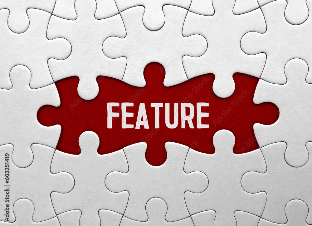 Poster word feature on red puzzle background