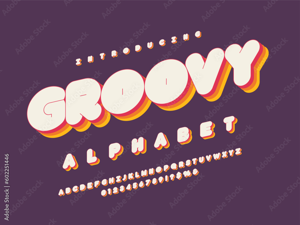 Poster vector of stylized chunky alphabet design with uppercase, numbers and symbols