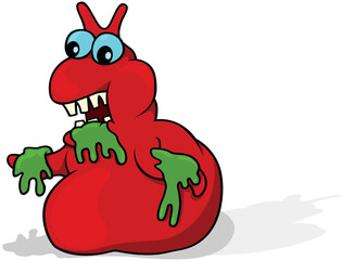 Red Garbage Monster with Green Slime on his Body