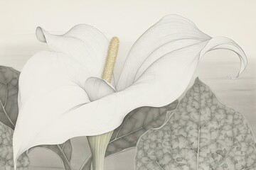 Exquisite Fine Art Depicting the Intricate Beauty of Calla Lilies in Delicate Watercolor and Linework, generative AI