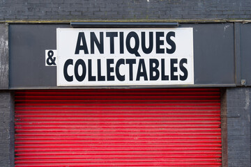 Antiques and collectables sign above shop entrance