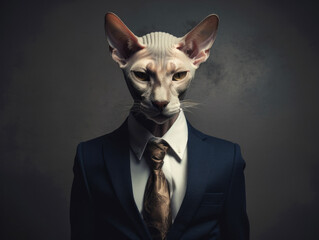 Portrait of Sphynx Cat in suit Generative AI