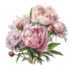 Watercolor bouquet of delicate peonies