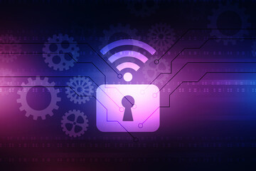 2d illustration WIFI symbol with lock
