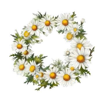 Watercolor round wreath of daisies