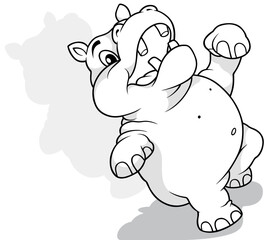 Drawing of a Hippo with Open Mouth Dancing on a Ground