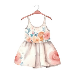 Watercolor baby shower dress on a hanger for a girl