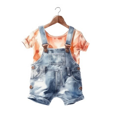 Watercolor baby shower overalls on a hanger for a boy