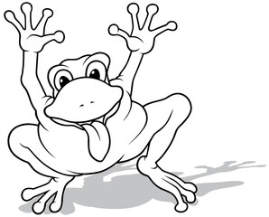 Drawing of a Funny Frog with Raised Paws