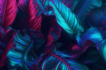 art leaf jungle plant neon tropic night purple tropical background exotic. Generative AI.