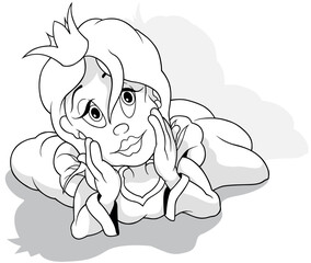 Drawing of a Princess Lying on the Ground with her Head Supported
