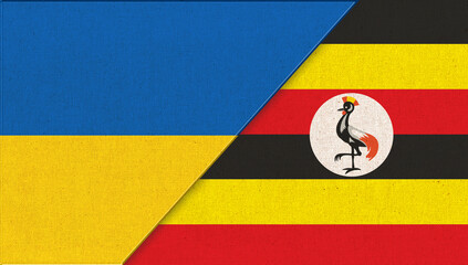 Flag of Ukraine and Uganda-3D illustration. Ukrainian and Ugandan relations