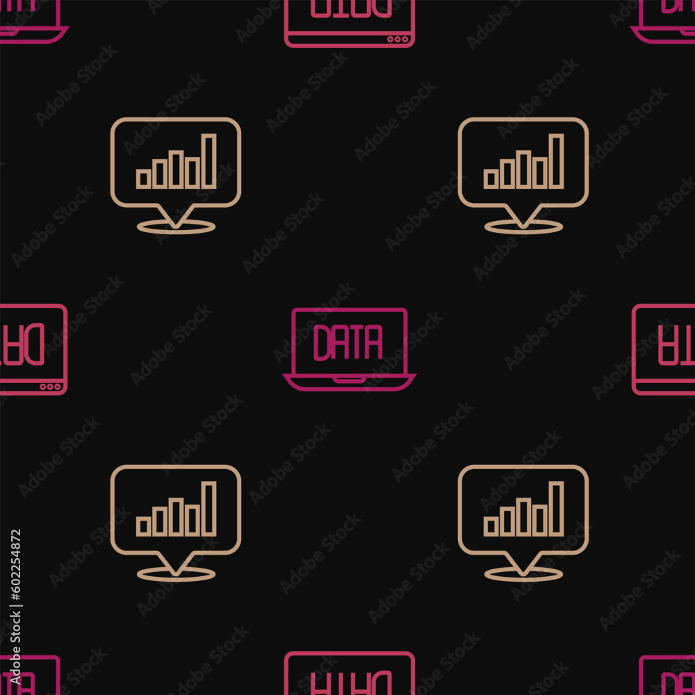 Aufkleber set line data analysis, pie chart infographic and on seamless pattern. vector