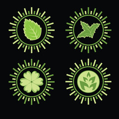 set of logos eco ecology leaf bio plant organic natural remedy herb