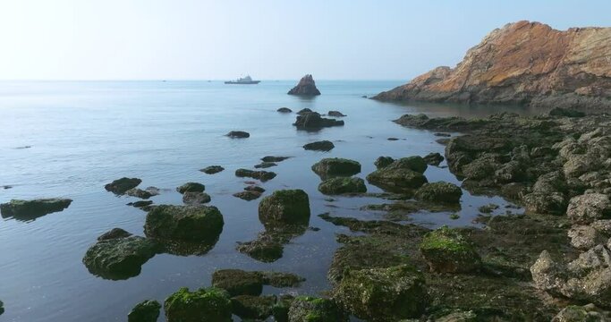 Spring seaside scenery of Binhai Road in Dalian, Liaoning province, China