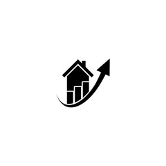 Fototapeta na wymiar House price or value increase icon. Growth graph icon isolated on white background