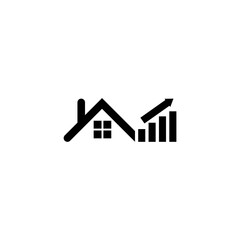 House price or value increase icon. Growth graph icon isolated on white background
