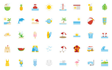set of summer icons, holiday, vacation, beach