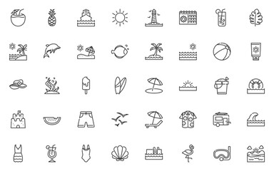 set of summer icons, holiday, vacation, beach