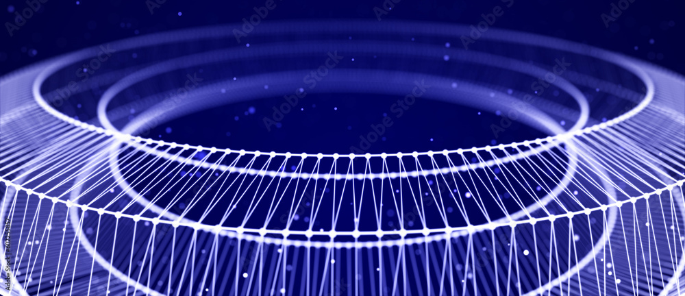 Poster Abstract tunnel. 3D wormhole or vortex. Grid. 3d rendering