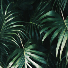 Tropical palm leaves, floral pattern background, generative ai