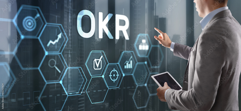 Poster objectives and key results okr. methods for project management