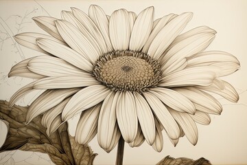 Fine Art Depicting the Beauty of a Classic Flower: A Detailed Drawing of a Daisy in Linework and Watercolor, generative AI